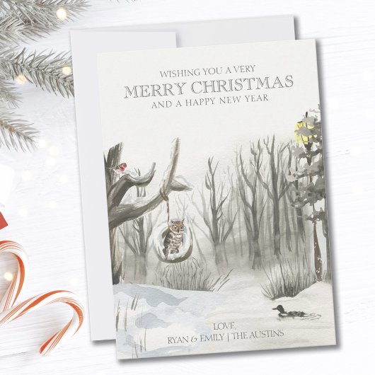 ミッドウィンタースノーウッドランド自然クリスマス シーズンカード