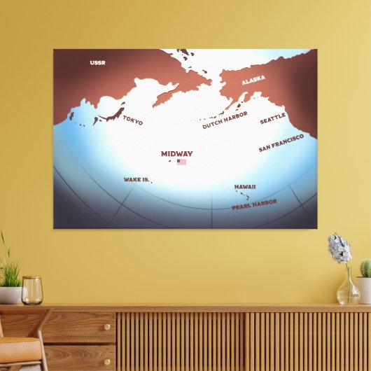 ミッドウェイアイランドヴィンテージスタイル第2次世界大戦マップ キャンバスプリント (インサイチュ (リビング))