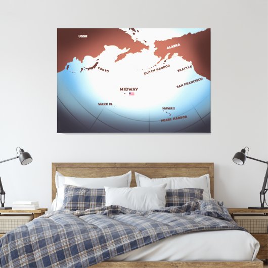 ミッドウェイアイランドヴィンテージスタイル第2次世界大戦マップ キャンバスプリント (インサイチュ (寝室))