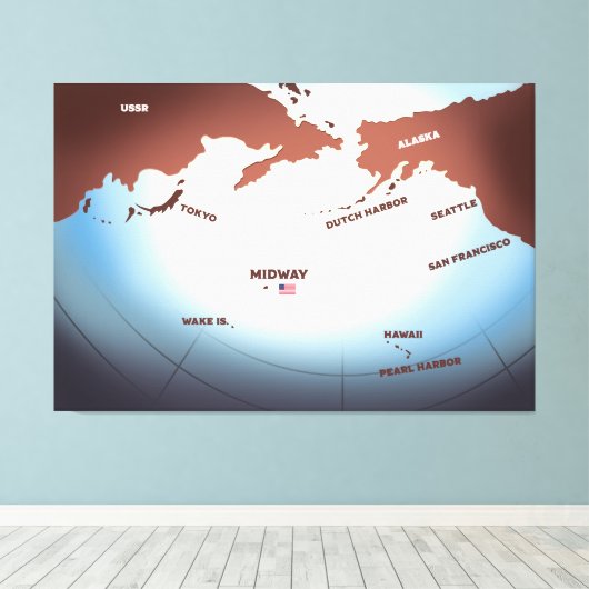 ミッドウェイアイランドヴィンテージスタイル第2次世界大戦マップ キャンバスプリント (インサイチュ (ウッドフロア))
