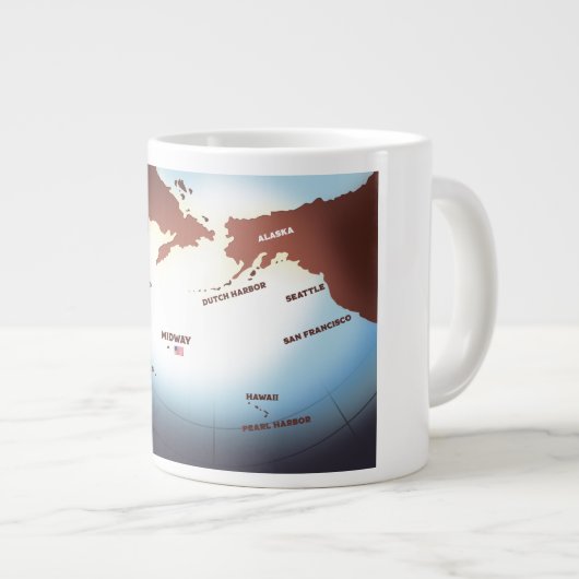 ミッドウェイアイランドヴィンテージスタイル第2次世界大戦マップ ジャンボコーヒーマグカップ (正面右)