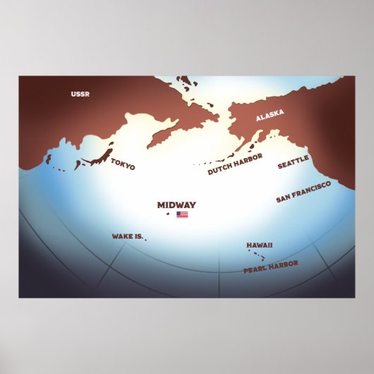 ミッドウェイアイランドヴィンテージスタイル第2次世界大戦マップ ポスター (正面)