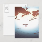 ミッドウェー島ビンテージスタイルWW2地図 ポストカード (正面/裏面)