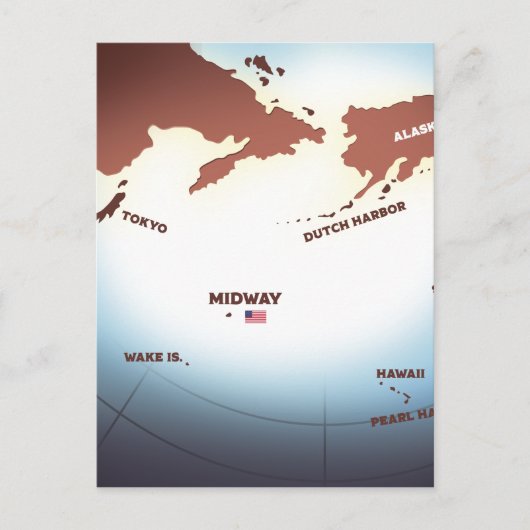 ミッドウェー島ビンテージスタイルWW2地図 ポストカード (正面)
