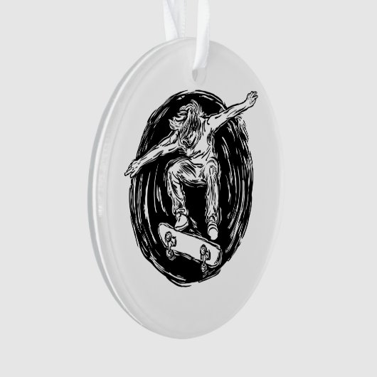 ミッドエアスケートボードをしている伝説的なスケーター オーナメント (正面)