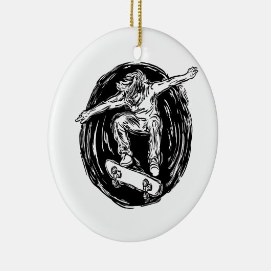 ミッドエアスケートボードをしている伝説的なスケーター セラミックオーナメント (右)