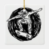 ミッドエアスケートボードをしている伝説的なスケーター セラミックオーナメント (裏面)