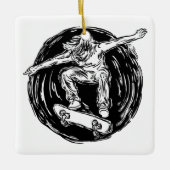 ミッドエアスケートボードをしている伝説的なスケーター セラミックオーナメント (正面)