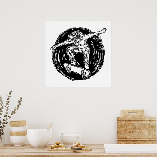 ミッドエアスケートボードをしている伝説的なスケーター ポスター (キッチン)