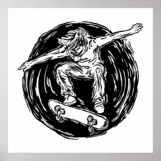 ミッドエアスケートボードをしている伝説的なスケーター ポスター (正面)