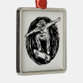 ミッドエアスケートボードをしている伝説的なスケーター メタルオーナメント (右)