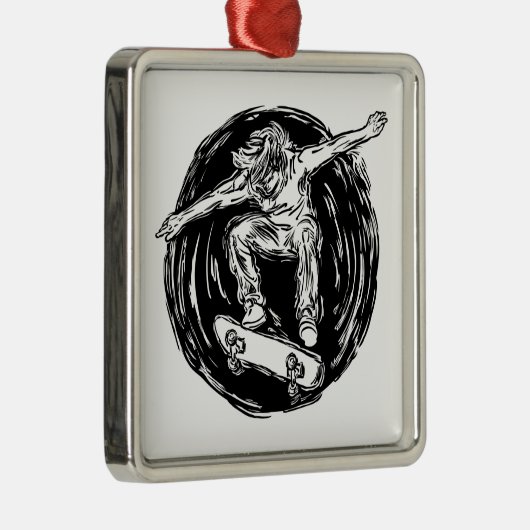 ミッドエアスケートボードをしている伝説的なスケーター メタルオーナメント (右)