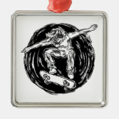 ミッドエアスケートボードをしている伝説的なスケーター メタルオーナメント (正面)