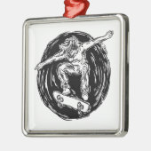 ミッドエアスケートボードをしている伝説的なスケーター メタルオーナメント (左)