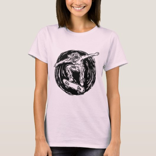 ミッドエアスケートボードをしている伝説的なスケーター Tシャツ (正面)