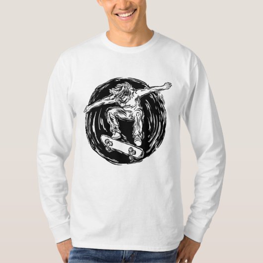 ミッドエアスケートボードをしている伝説的なスケーター Tシャツ (正面)