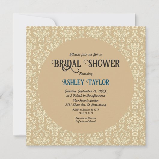 ミッドエレガントセンチュリーモダンダマスクブライダルシャワー 招待状 (正面)