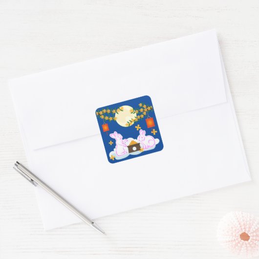 ミッドオータムフェスティバルムーンラビットムーンケーキオスマンサス スクエアシール (封筒)