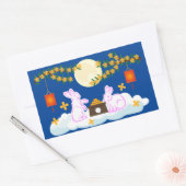 ミッドオータムフェスティバルムーンラビットムーンケーキオスマンサス 長方形シール (封筒)