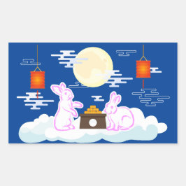 ミッドオータムフェスティバルムーンラビットムーンケーキクラウド 長方形シール