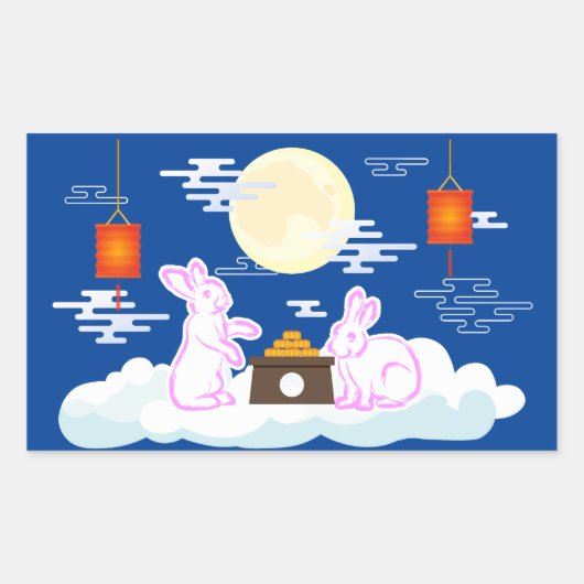 ミッドオータムフェスティバルムーンラビットムーンケーキクラウド 長方形シール (正面)