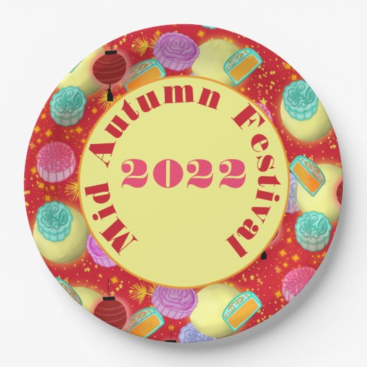 ミッドオータムーンフェスティバル – 赤い紙プレート ペーパープレート (正面)