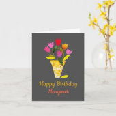 ミッドカラフルセンチュリーモダンチューリップチェリー誕生日 カード (黄色い花)