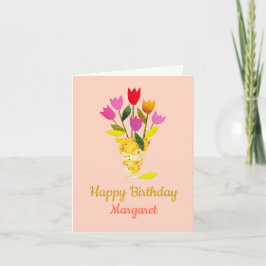 ミッドカラフルセンチュリーモダンチューリップチェリー誕生日 カード