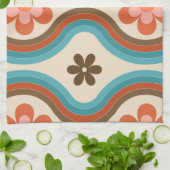 ミッドカラフルセンチュリーモダンフローラレインボーレトロ キッチンタオル (折り畳み)