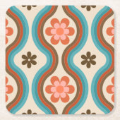 ミッドカラフルセンチュリーモダンフローラレインボーレトロ スクエアペーパーコースター (正面)
