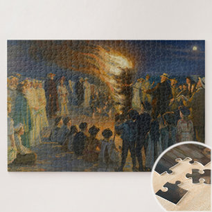 ミッドサマーエバBonfire on Skagenビーチ, P.S.Kroyer ジグソーパズル