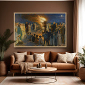 ミッドサマーエバBonfire on Skagenビーチ, P.S.Kroyer ポスター