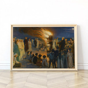ミッドサマーエバBonfire on Skagenビーチ, P.S.Kroyer ポスター