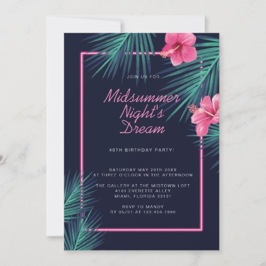 ミッドサマーナイトズドリームネオントロピカル誕生日 招待状 (正面)