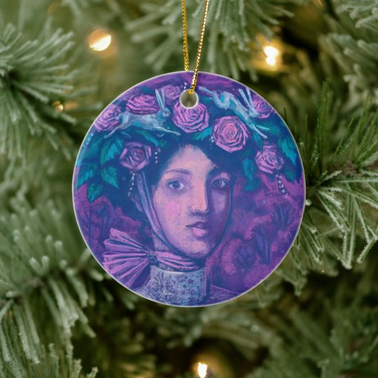 ミッドサマーハット、サマーファンタジーシュールポートレートアート セラミックオーナメント (ツリー)