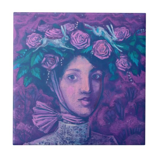 ミッドサマーハット、サマーファンタジーシュールポートレートアート タイル (正面)