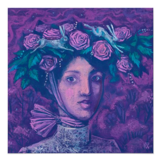 ミッドサマーハット、サマーファンタジーシュールポートレートアート ポスター (正面)