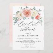 ミッドサマーピーチパウダーピンクフローラブライダルシャワー 招待状 (正面/裏面)