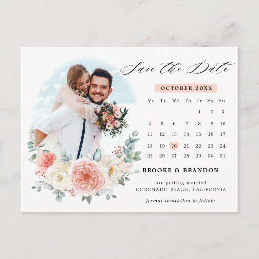 ミッドサマーピーチパステルピンクのカレンダー日付を保存 ポストカード (正面)