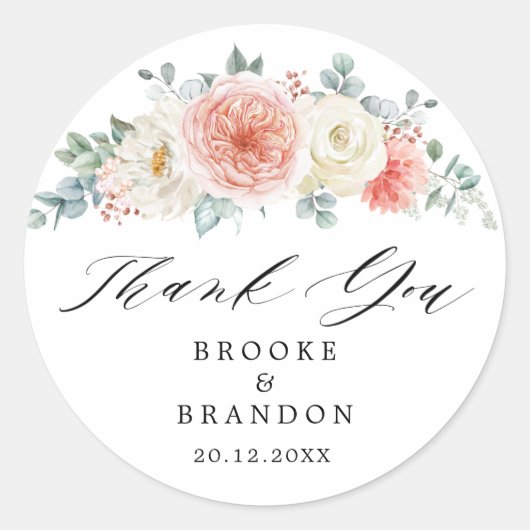 ミッドサマーピーチパステルピンクフローラサンキュー ラウンドシール (正面)