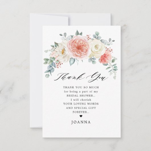 ミッドサマーピーチパステルピンクフローラブライダルシャワー サンキューカード (正面)