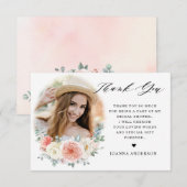 ミッドサマーピーチパステルピンクフローラブライダルシャワー サンキューカード (正面/裏面)
