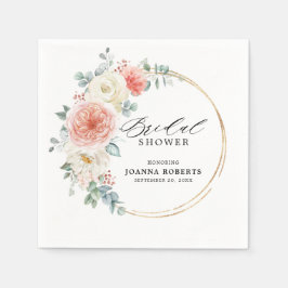 ミッドサマーピーチパステルピンクフローラブライダルシャワー スタンダードカクテルナプキン