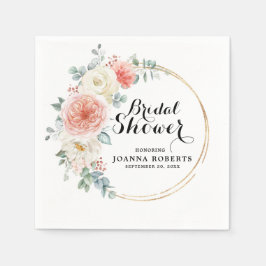 ミッドサマーピーチパステルピンクフローラブライダルシャワー スタンダードカクテルナプキン