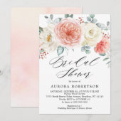 ミッドサマーピーチパステルピンクフローラブライダルシャワー 招待状 (正面/裏面)