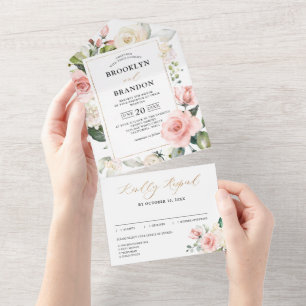 ミッドサマーピーチパステルピンク結婚フローラ オールインワン招待状