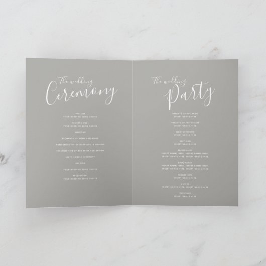 ミッドシンプルグレーのレタリング結婚式プログラム プログラム (内部)