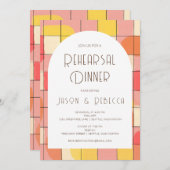 ミッドジオメモダントリックピンクイエローリハーサルディナー 招待状 (正面/裏面)