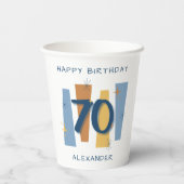 ミッドセモダンンチュリー70th誕生日レトロブルー 紙コップ (裏面)