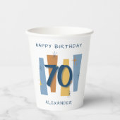 ミッドセモダンンチュリー70th誕生日レトロブルー 紙コップ (正面)